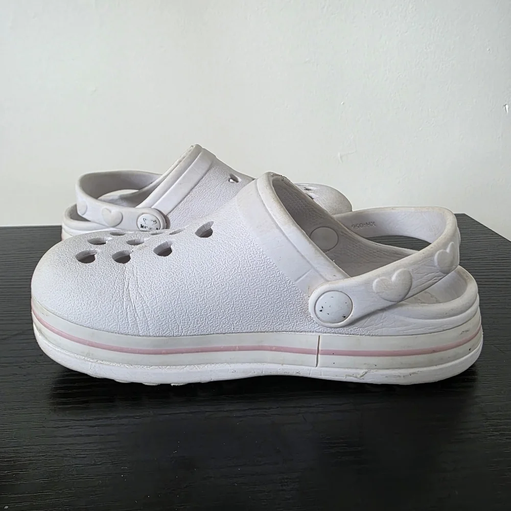 White Slip-On Clogs with Heart Cutouts